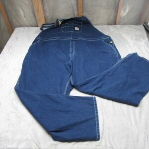 Carhartt Denim Bib Mens 58x32 Blue Loose Fit Overalls Dark Wash Work OR4672-M